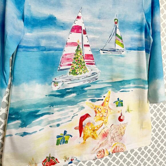 CORAL BAY Christmas At The Shore Tunic Top, M, NWOT! - Picture 6 of 9